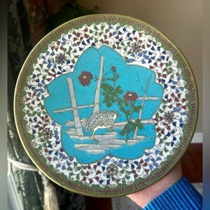 Rare Antique Japanese Meiji-Era Cloisonné Enamel Decorative Plate 8.5” Floral